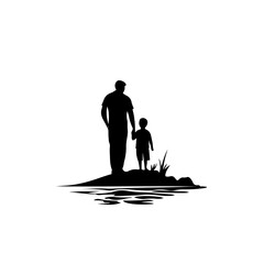 Father And Son At Lake Logo Design