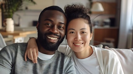 Cheerful, Multi-Racial Couple Smiling