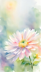 Fototapeta premium A watercolor style illustration of spring flowers in pastel colors and soft green background with open space for text. 