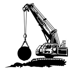 Heavy Equipment Crane Wrecking Ball Logo Design