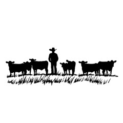 Herd Of Cows And Cowboy Logo Design