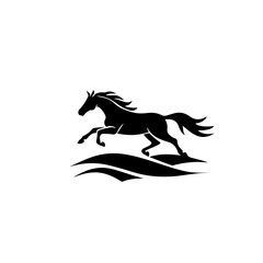 Obraz na płótnie Canvas Horse running over stylized waves Logo Design