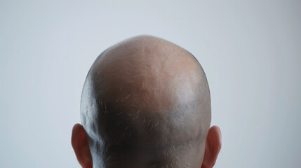 Backside of a Male Caucasian Bald Head with Alopecia and Hair Loss. Embracing Confidence with Thinning Hair with Plain Background and Room for Copyspace
