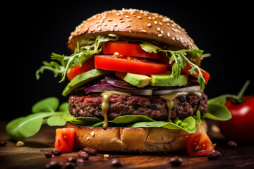 Vegan hamburger on a wooden background