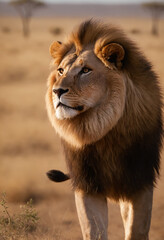 Obraz premium The king of the savannah the lion rests at sunset