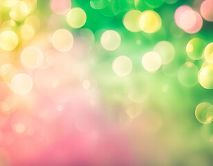 A soft spring bokeh light blur background in pink, green and gold colors. 