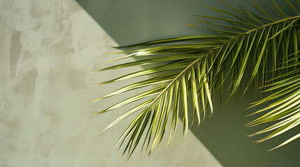 Palm Leaf Silhouette Against Soft Olive Green Wall: A Study in Light and Shadow