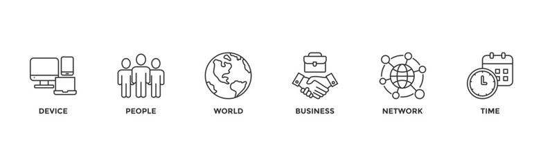 Internet of things banner web icon vector illustration concept with icon of device, people, world, business, network and time	