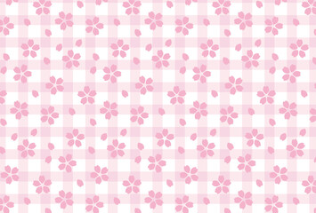 seamless pattern with cherry blossoms and gingham plaid for greeting cards, flyers, social media wallpapers, etc. 