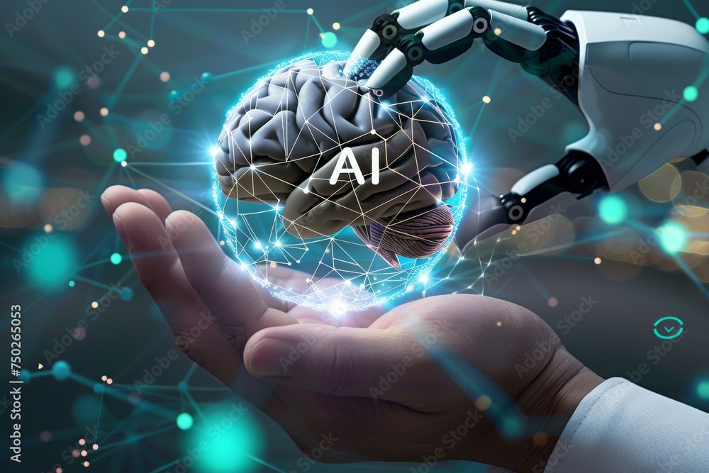 Poster ai brain concept. background with selective focus and copy space