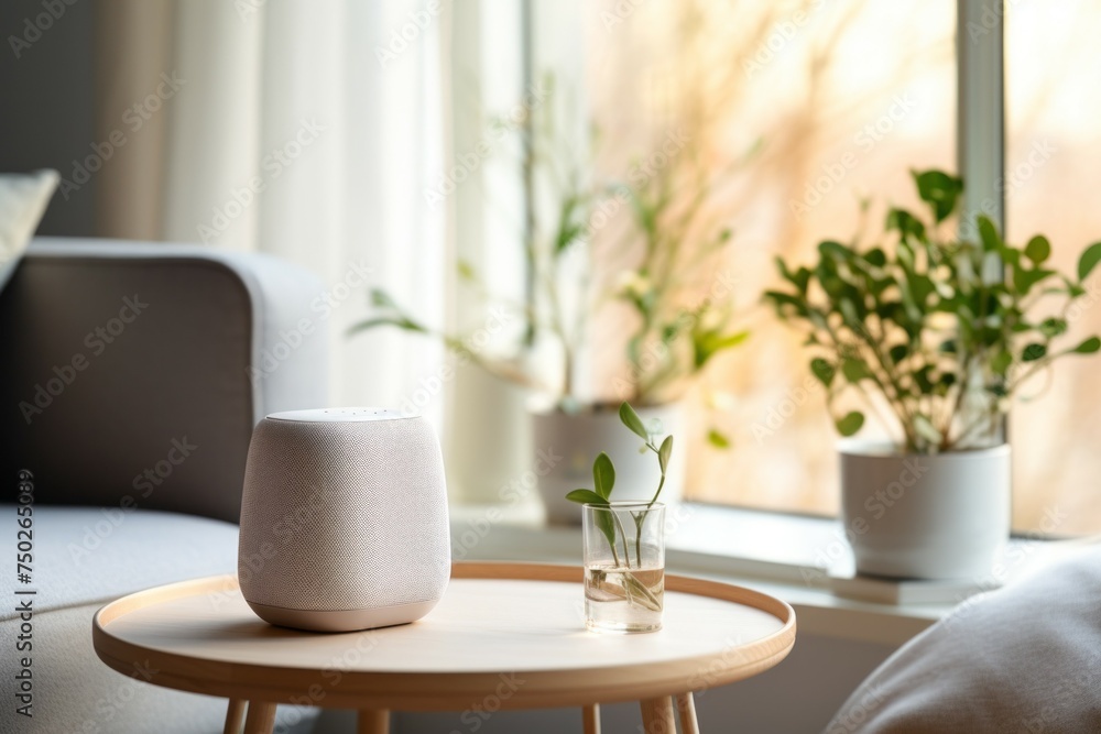 Poster smart speaker. background with selective focus and copy space