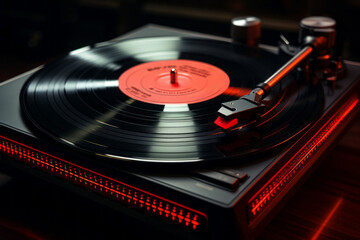 Fototapeta na wymiar Retro Vinyl record player. Vintage nostalgia concept. Background with selective focus and copy space