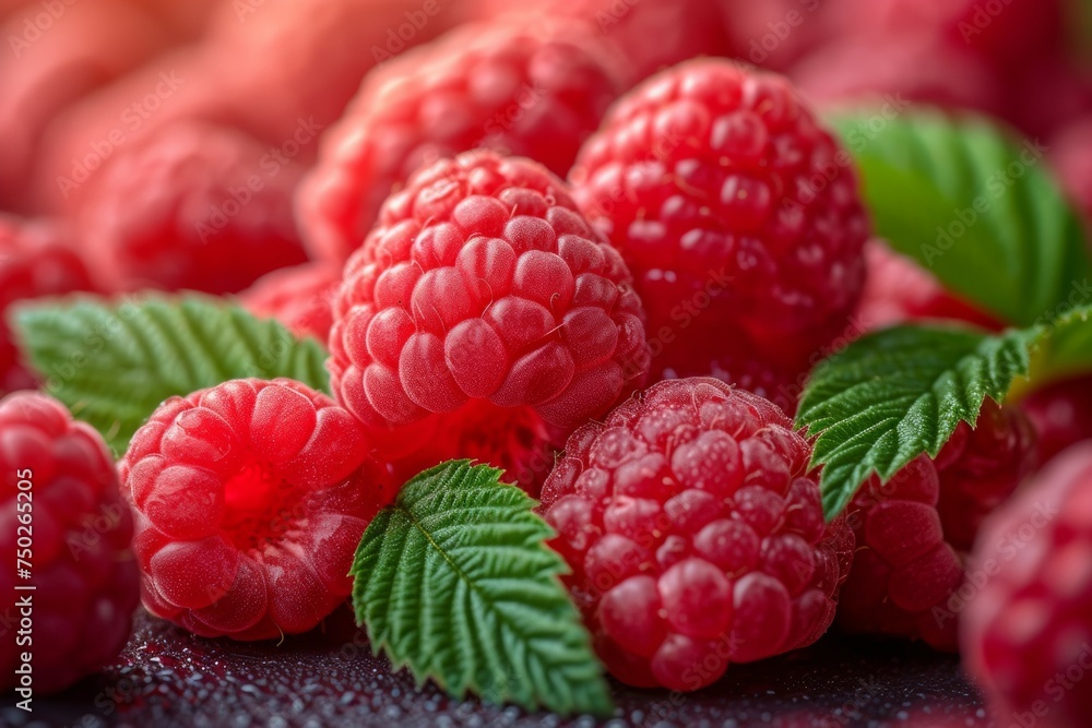 Aufkleber raspberry harvest. background with selective focus and copy space