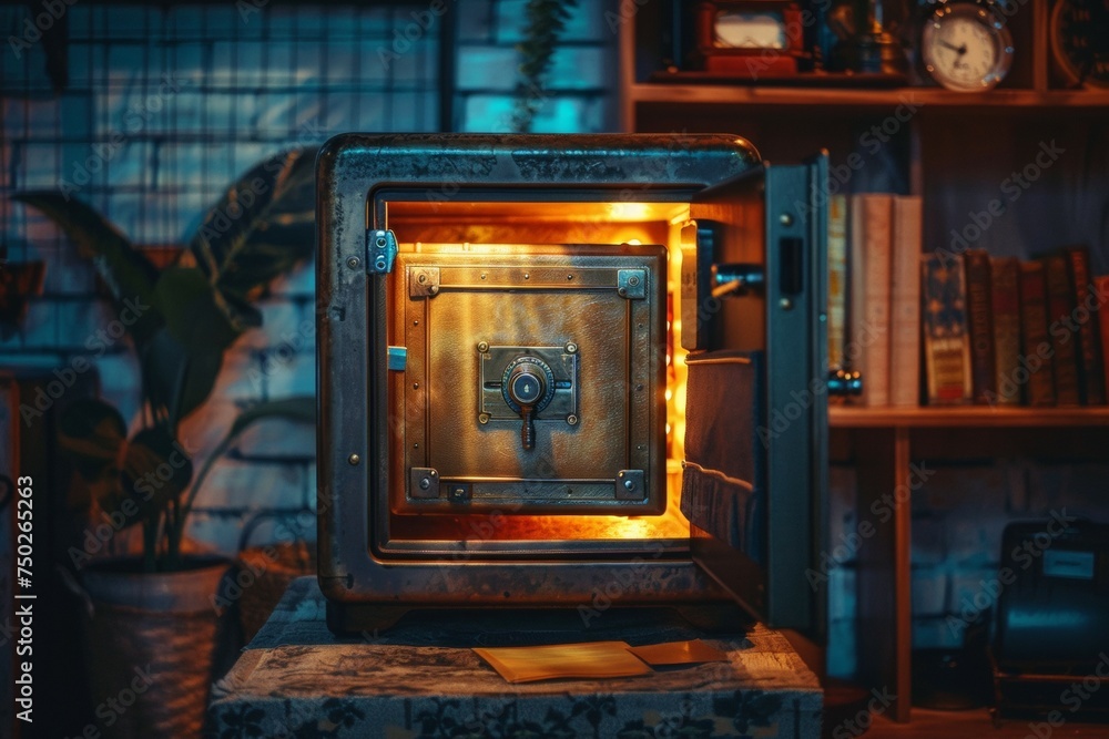 Aufkleber open safe. background with selective focus and copy space