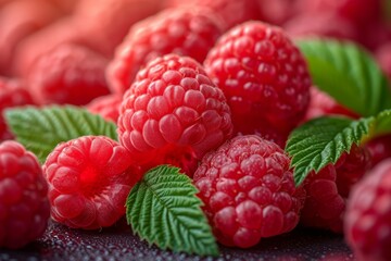 Raspberry harvest. Background with selective focus and copy space