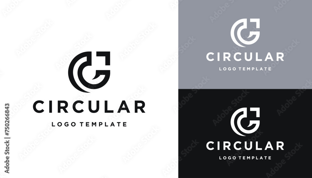 Poster initial letter c with pointer arrow for aiming target cursor logo design
