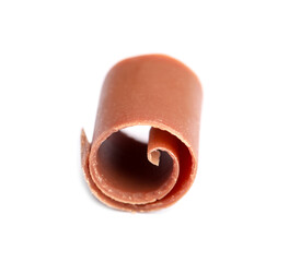 One tasty chocolate shaving isolated on white