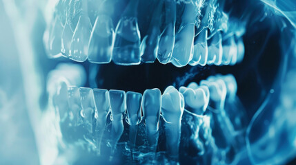 A closeup of a dental Xray showcasing the detailed images produced by AIenhanced imaging for the early detection of tooth decay gum disease and other oral health issues.