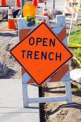 OPEN TRENCH warning road sign