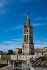 Views of old houses and streets of medieval town St. Emilion, production of red Bordeaux wine on cru class vineyards in Saint-Emilion wine making region, France, Bordeaux