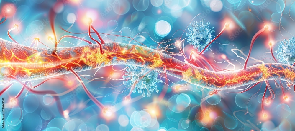 Poster detailed close up of human brain showing neurons firing with neural extensions in action