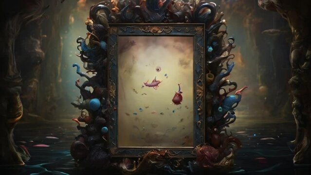 黒い額に閉じ込められた異世界の生物　AI動画