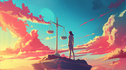 The Statue of Justice - lady justice, holding the Law scale for justice. - obrazy, fototapety, plakaty