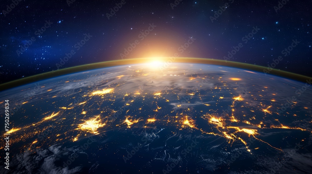 Poster digital world map globe with global network technology