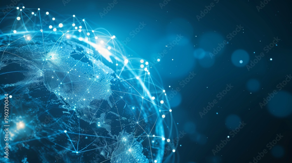 Poster digital world map globe with global network technology