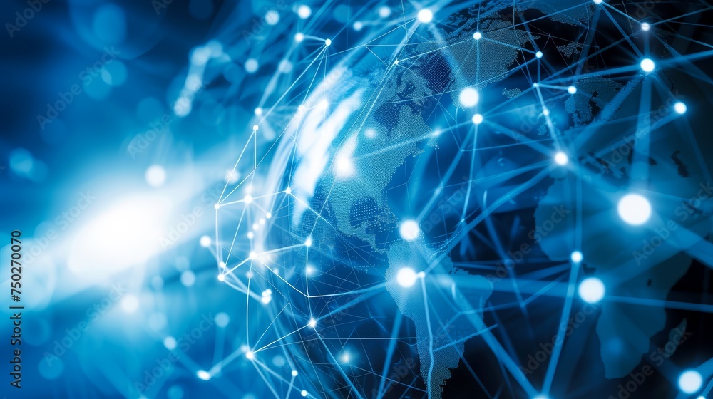 Poster digital world map globe with global network technology