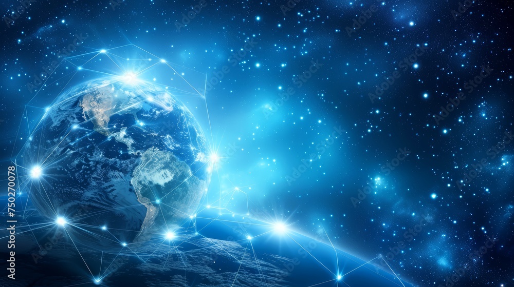 Poster digital world map globe with global network technology