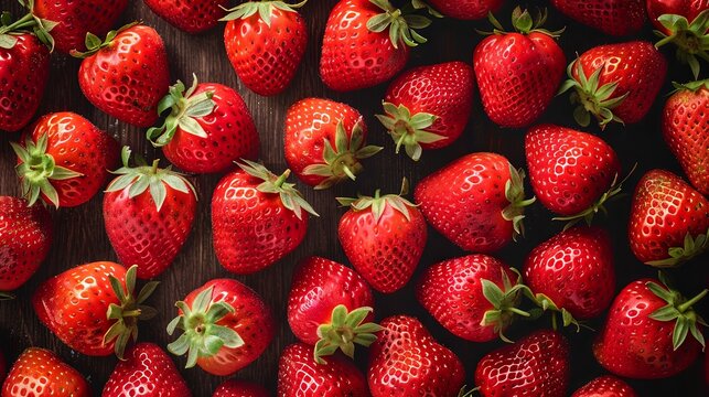 Fresh strawberries on wooden table. Strawberry background