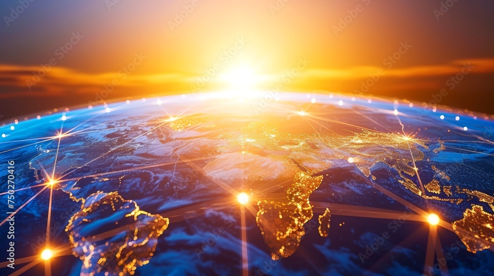 Poster digital world map globe with global network technology