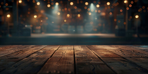 Stage with spotlights on wooden stage background - obrazy, fototapety, plakaty