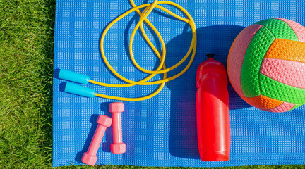 sports fitness background with accessories - 750270452