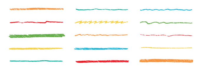 Crayon line color pencil brush scribble stroke pen underline hand. Crayon line pencil brush color sketch chalk stripe doodle vector drawn border texture element kid paint pastel emphasis squiggle - obrazy, fototapety, plakaty