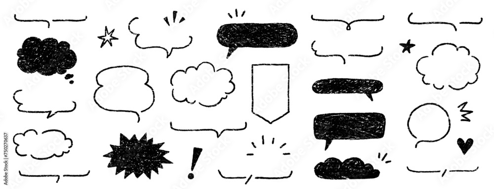 Aufkleber cute crayon frame speech bubble set. crayon chalk background speech bubble frame. hand drawn chalk p