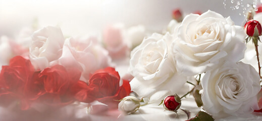 red and white roses panorama generative ai