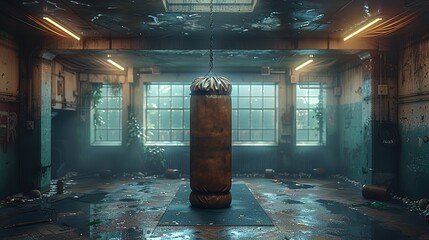 punching bag in the middle of the room - obrazy, fototapety, plakaty