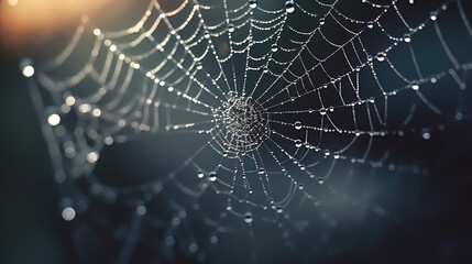 Close-up of spider web - obrazy, fototapety, plakaty