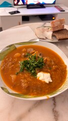 Homemade traditional Ukrainian borsch