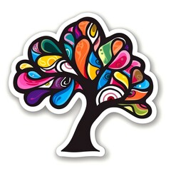 Colorful cartoon pop-art style tree with minimal details
