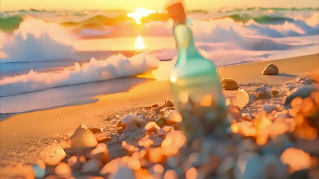 cinematic bottle on beach sand Footage 4k