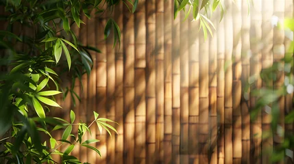 Wandcirkels tuinposter A wooden room with potted bamboo plants and a window. © wing