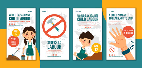 Against Child Labour Social Media Stories Flat Cartoon Hand Drawn Templates Background Illustration