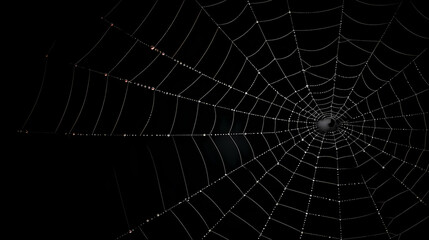 Bright spider web on dark black background
