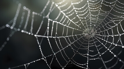 Bright spider web on dark black background