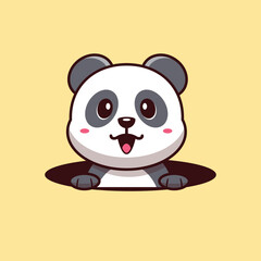 cute panda in a hole vector illustration
