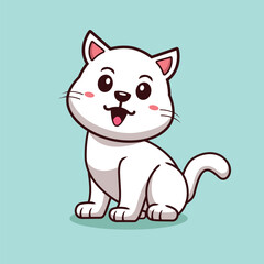 cute white cat sitting vector illustration