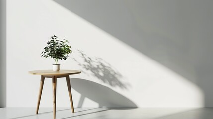 Modern Nordic Design with Wooden Side Table and Indoor Plant Shadows